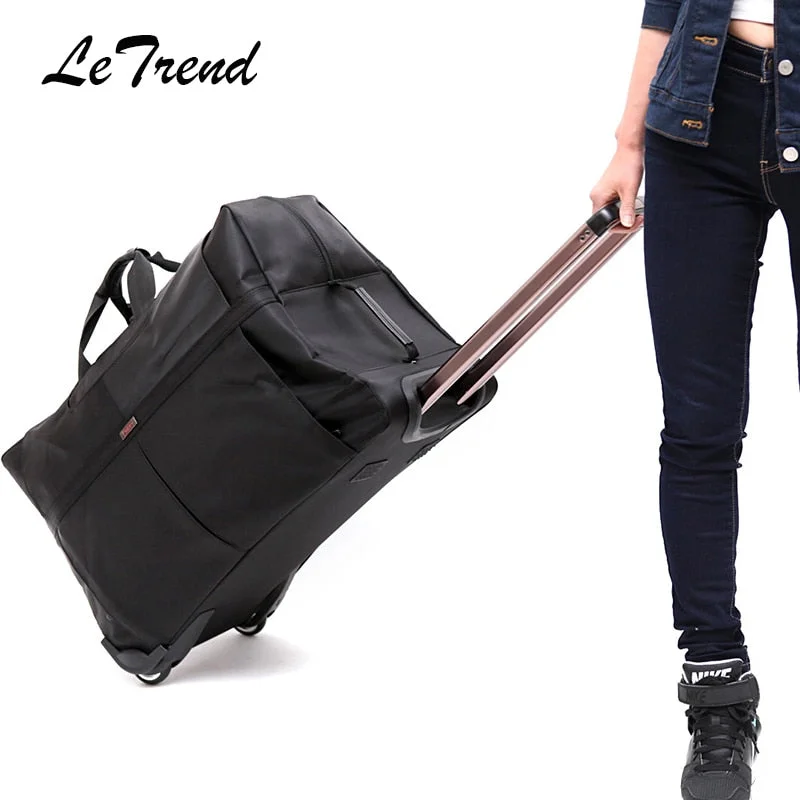 Letrend Oxford Trolley Men High-Capacity Rolling Luggage Women Cabin Travel Duffle Women'S