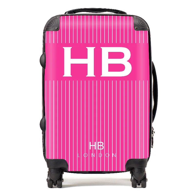 Personalised Hot Pink Pinstripe with White Font Initial Suitcase