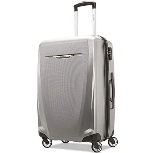 Samsonite Winfield 3 Dlx Hardside Checked Luggage With Double Spinner Wheels, 24-Inch, Silver