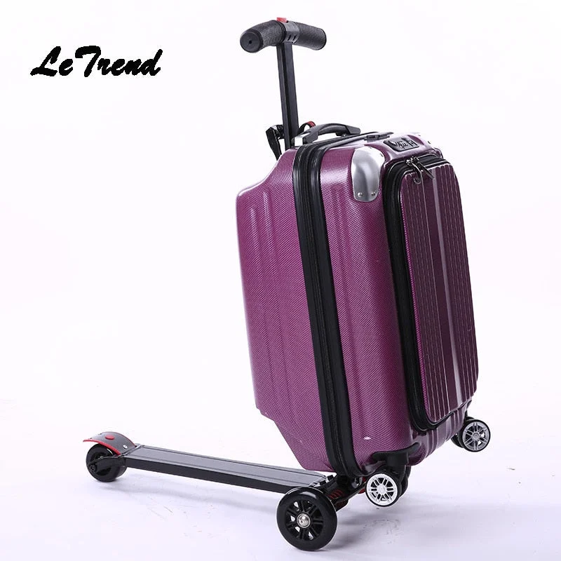 Letrend Skateboard Rolling Luggage Casters Men Business Trolley Suitcases Wheel Student Travel