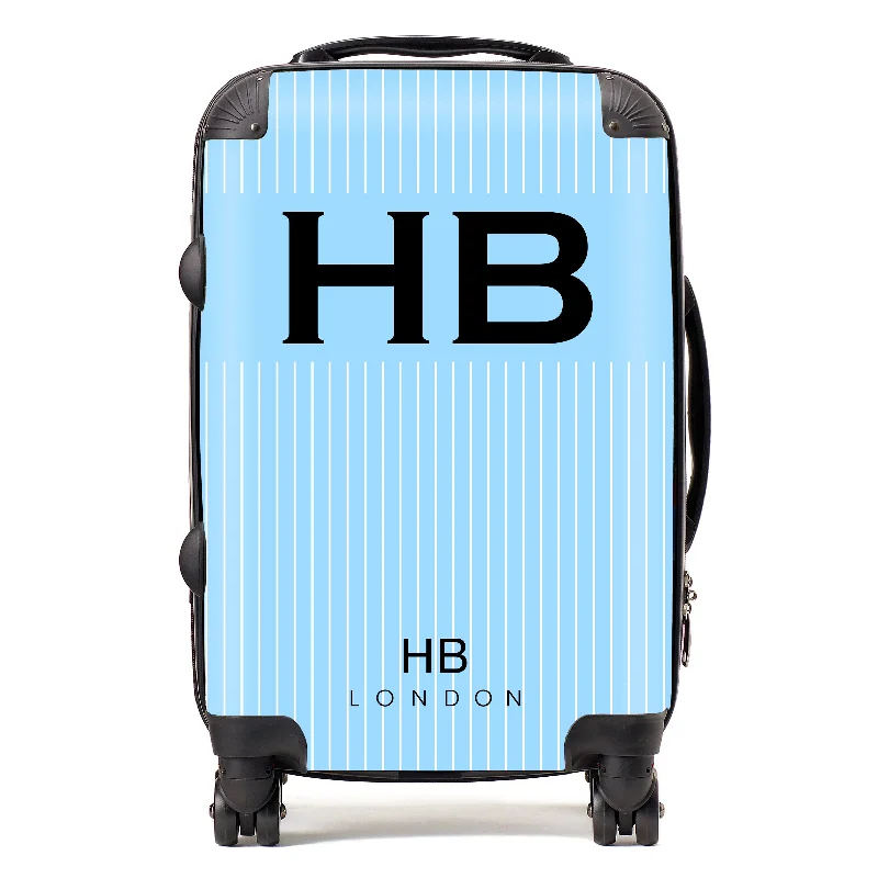 Personalised Blue Pinstripe with Black Font Initial Suitcase