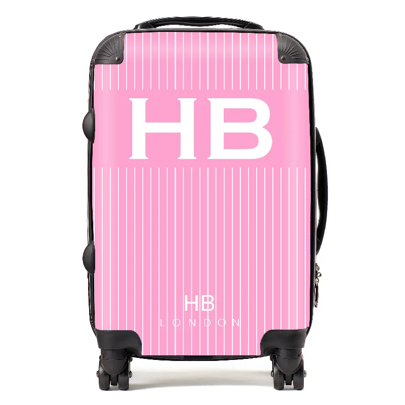 Personalised Pink Pinstripe with White Font Initial Suitcase