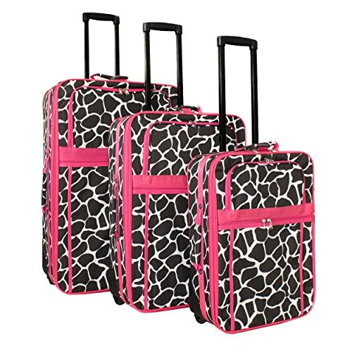 World Traveler 3 Piece Expandable Upright Luggage Set, Fuchsia Trim Giraffe, One Size