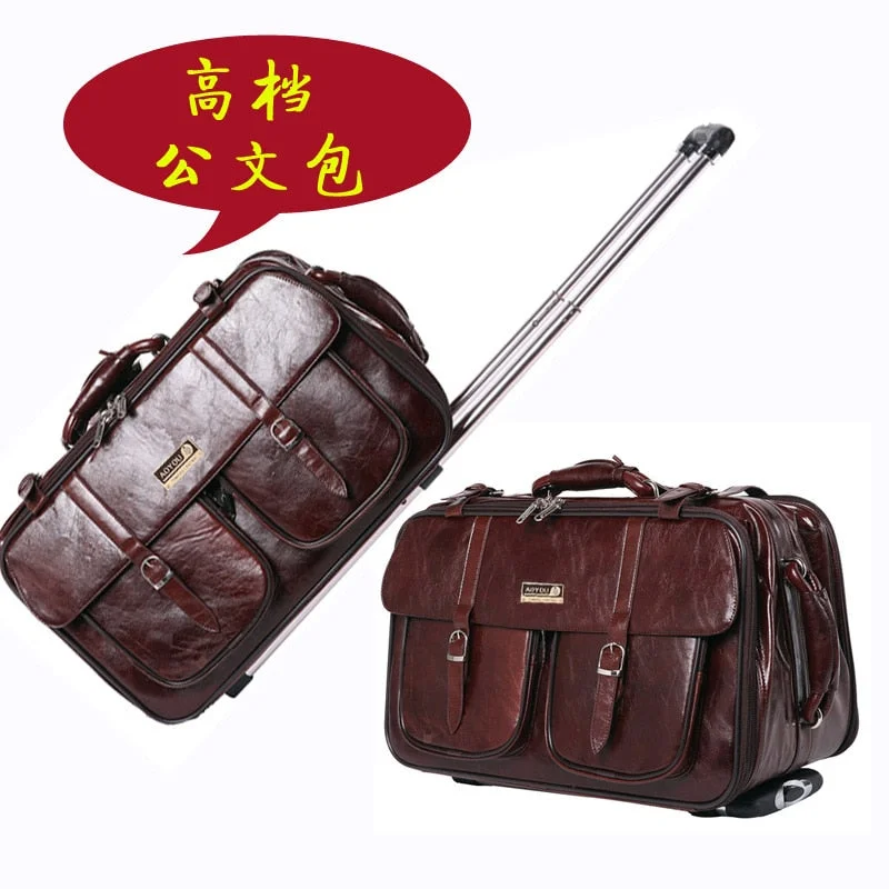 Wholesale!Male High Quality Pu Leather Commercial Travel Luggage Bags On Wheel With Rod,Europe