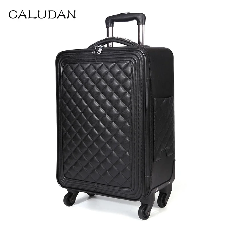 Women Retro Luggage Series 16/20/24 Size Pu Handbag And Rolling Luggage Men Lingge Spinner Brand