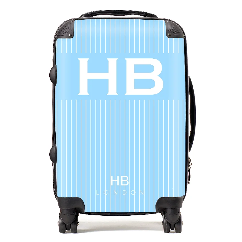 Personalised Blue Pinstripe with White Font Initial Suitcase