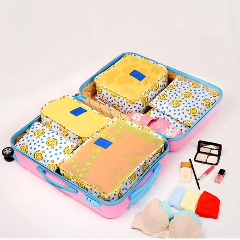 6Pcs/Set Floral Print Travel Storage Bag Luggage Arrange Bag Comestic Makeup Storage Case Washing