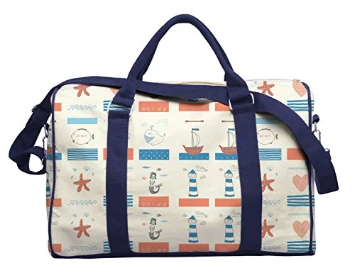 Cute Retro Sea Objects Printed Canvas Duffle Luggage Travel Bag Was_42