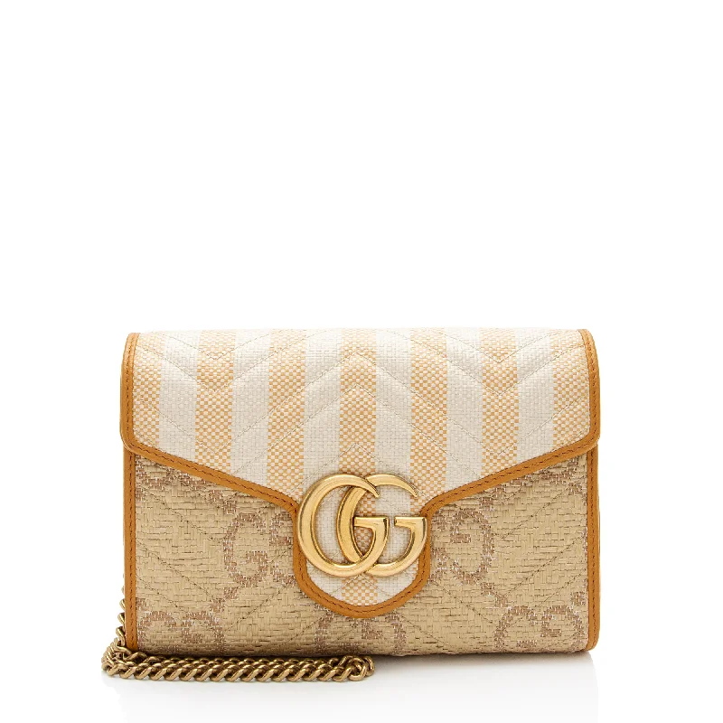 Gucci Matelasse Raffia GG Marmont Mini Wallet on Chain