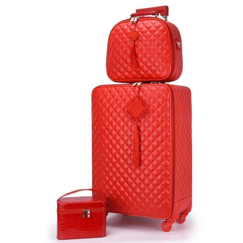 Red Suitcase Wedding Trolley Case Woman Luggage Bride Dowry Box Classic Travel Suitcase Set Spinner