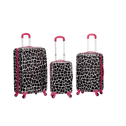 Pink Brown Giraffe Pattern Rolling Upright Spinner Wheeling Suitcase 3-Piece Set, All Over