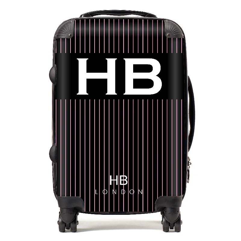 Personalised Black and Pink Pinstripe with White Font Initial Suitcase