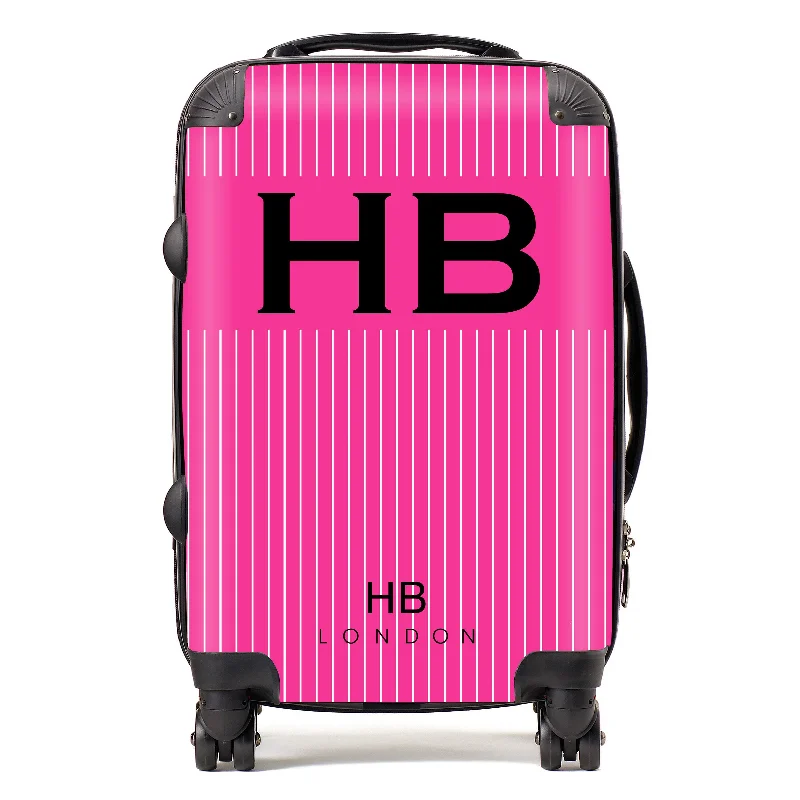 Personalised Hot Pink Pinstripe with Black Font Initial Suitcase