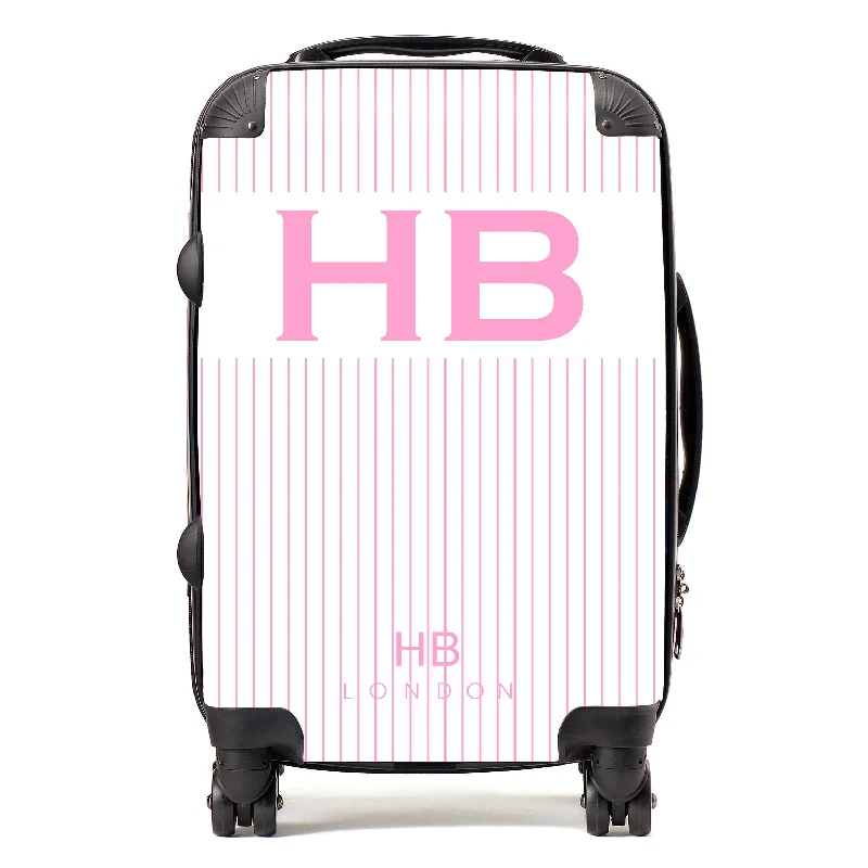 Personalised White and Pink Pinstripe with Pink Font Initial Suitcase