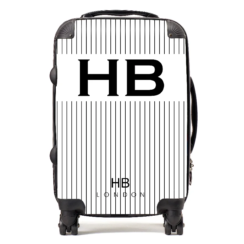 Personalised White Pinstripe Initial Suitcase